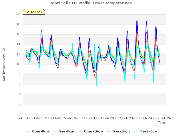 plot of Tonzi Soil CO2 Profile: Lower Temperatures