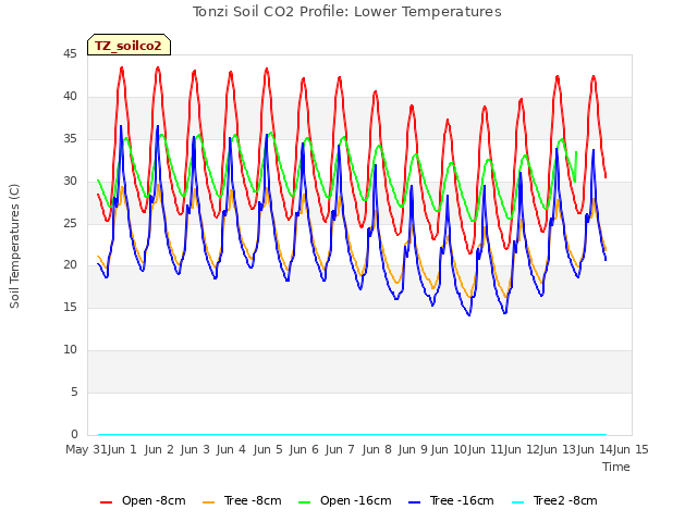 plot of Tonzi Soil CO2 Profile: Lower Temperatures