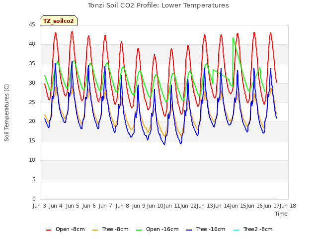 plot of Tonzi Soil CO2 Profile: Lower Temperatures