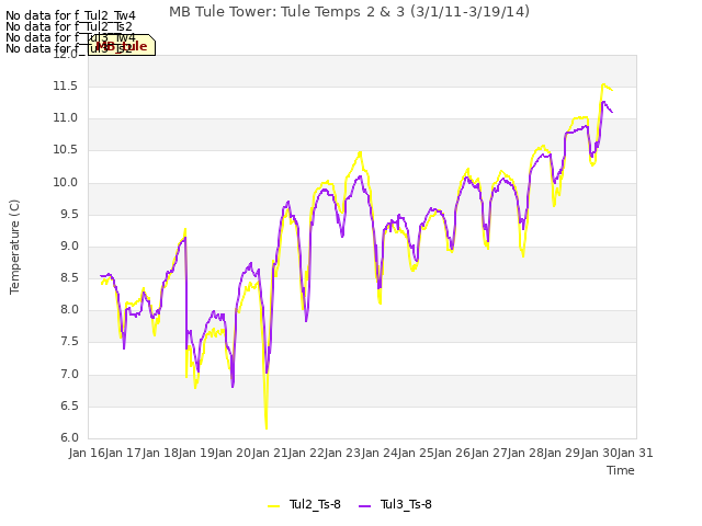 plot of MB Tule Tower: Tule Temps 2 & 3 (3/1/11-3/19/14)