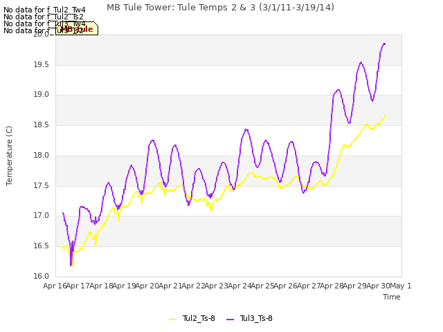 plot of MB Tule Tower: Tule Temps 2 & 3 (3/1/11-3/19/14)