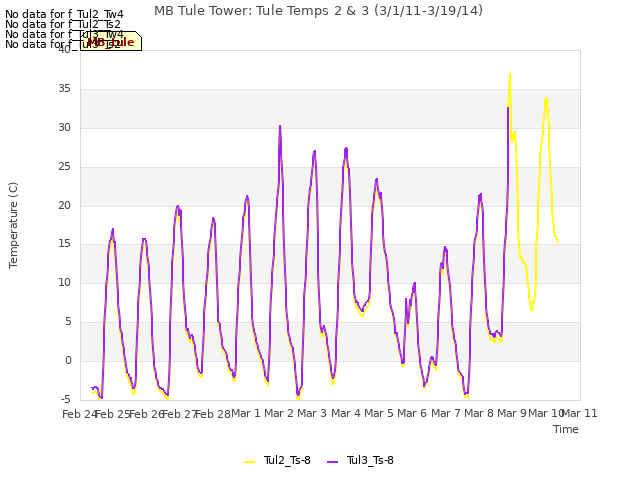 plot of MB Tule Tower: Tule Temps 2 & 3 (3/1/11-3/19/14)