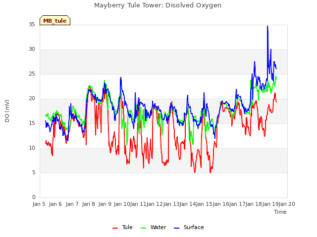 plot of Mayberry Tule Tower: Disolved Oxygen