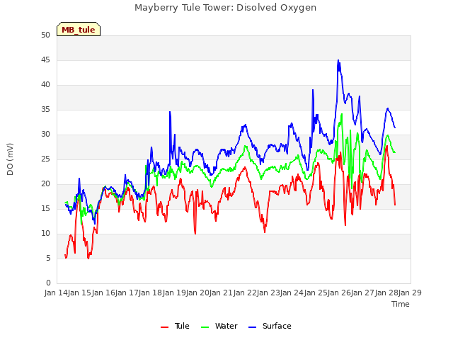 plot of Mayberry Tule Tower: Disolved Oxygen