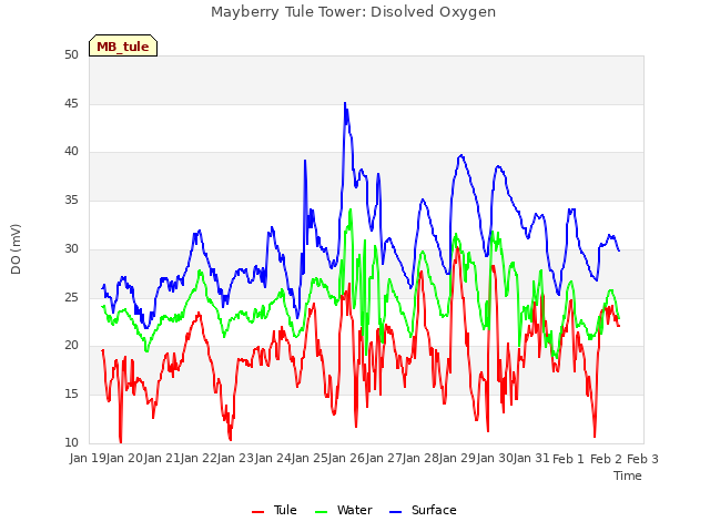 plot of Mayberry Tule Tower: Disolved Oxygen