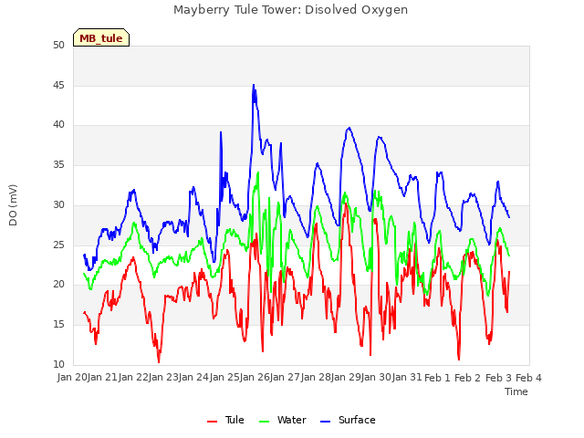 plot of Mayberry Tule Tower: Disolved Oxygen