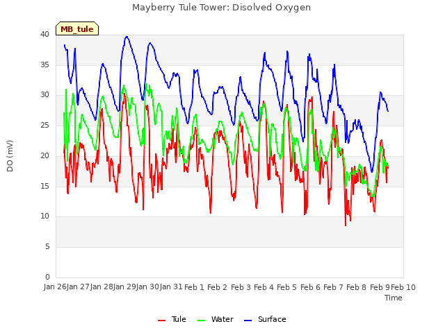 plot of Mayberry Tule Tower: Disolved Oxygen