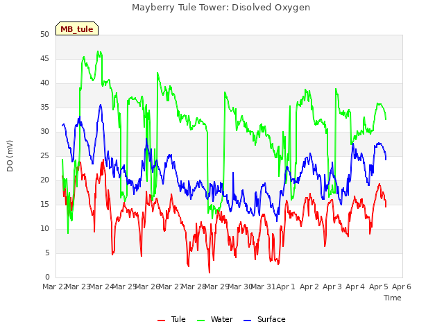 plot of Mayberry Tule Tower: Disolved Oxygen