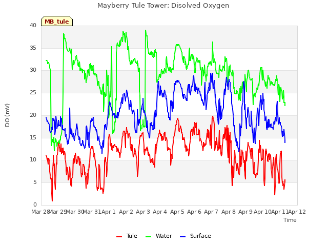 plot of Mayberry Tule Tower: Disolved Oxygen