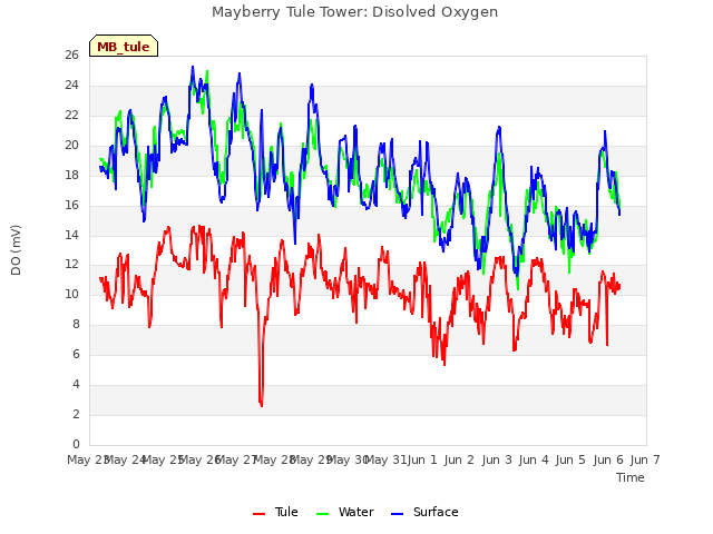 plot of Mayberry Tule Tower: Disolved Oxygen