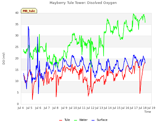 plot of Mayberry Tule Tower: Disolved Oxygen