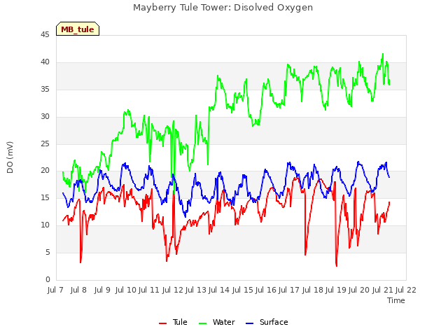 plot of Mayberry Tule Tower: Disolved Oxygen