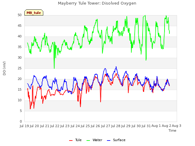 plot of Mayberry Tule Tower: Disolved Oxygen