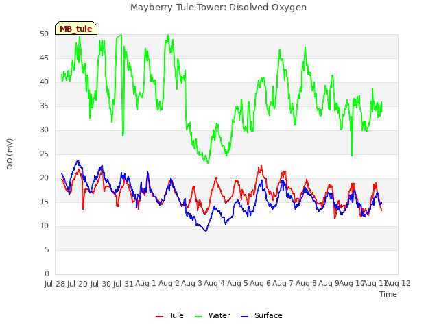 plot of Mayberry Tule Tower: Disolved Oxygen