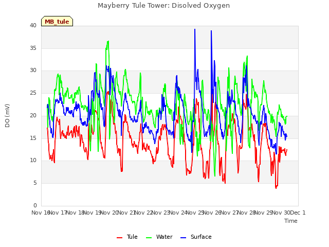 plot of Mayberry Tule Tower: Disolved Oxygen