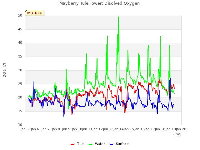 plot of Mayberry Tule Tower: Disolved Oxygen