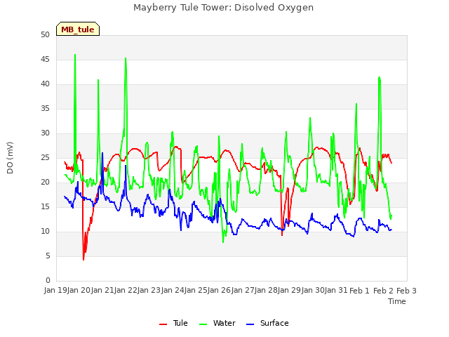 plot of Mayberry Tule Tower: Disolved Oxygen