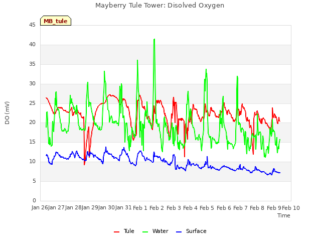 plot of Mayberry Tule Tower: Disolved Oxygen