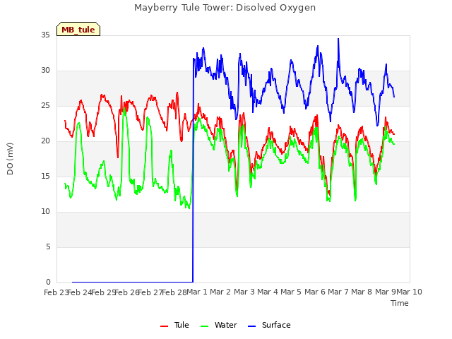 plot of Mayberry Tule Tower: Disolved Oxygen