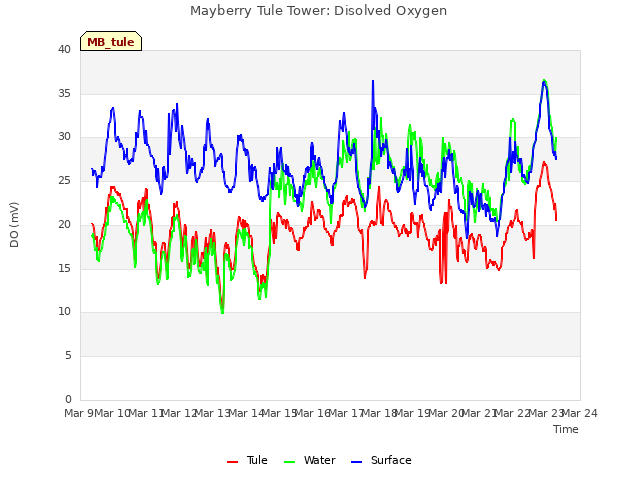 plot of Mayberry Tule Tower: Disolved Oxygen