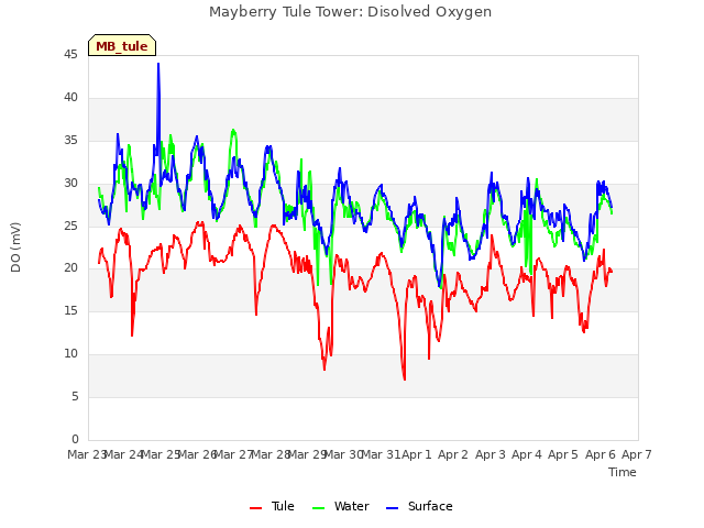 plot of Mayberry Tule Tower: Disolved Oxygen