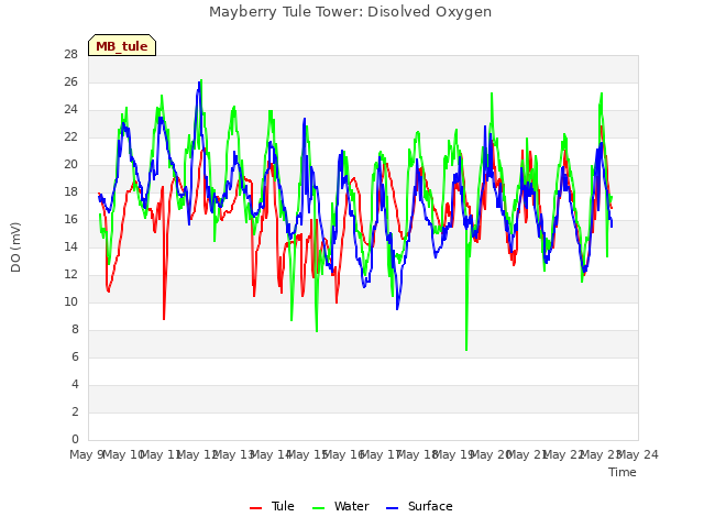 plot of Mayberry Tule Tower: Disolved Oxygen