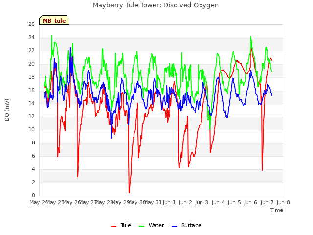 plot of Mayberry Tule Tower: Disolved Oxygen