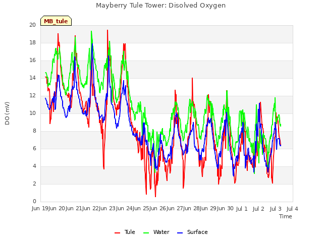 plot of Mayberry Tule Tower: Disolved Oxygen