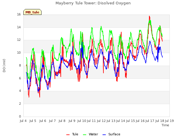 plot of Mayberry Tule Tower: Disolved Oxygen