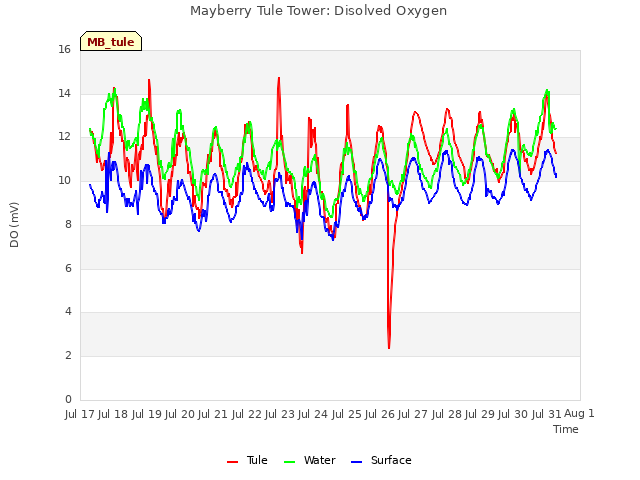 plot of Mayberry Tule Tower: Disolved Oxygen