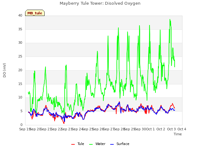 plot of Mayberry Tule Tower: Disolved Oxygen