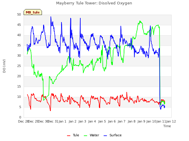 plot of Mayberry Tule Tower: Disolved Oxygen