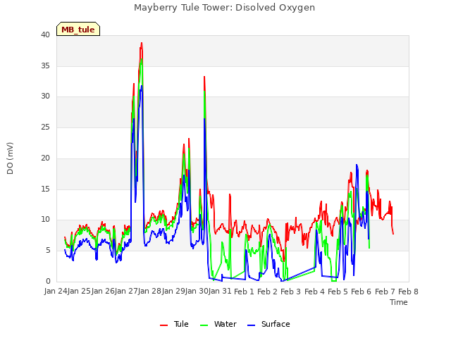 plot of Mayberry Tule Tower: Disolved Oxygen