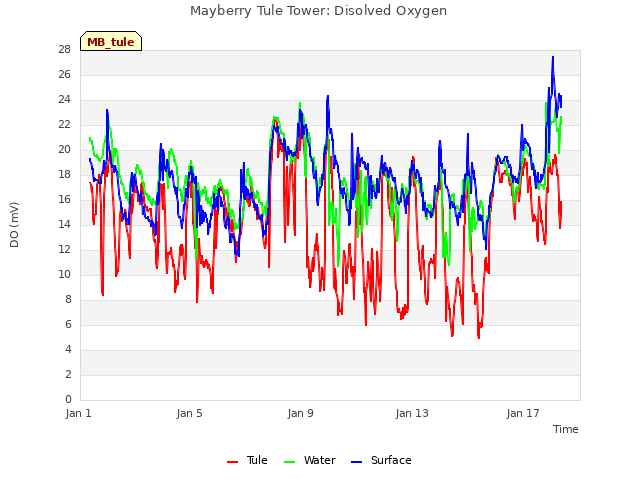 Explore the graph:Mayberry Tule Tower: Disolved Oxygen in a new window
