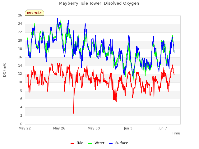 Explore the graph:Mayberry Tule Tower: Disolved Oxygen in a new window
