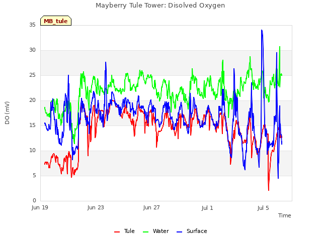 Explore the graph:Mayberry Tule Tower: Disolved Oxygen in a new window