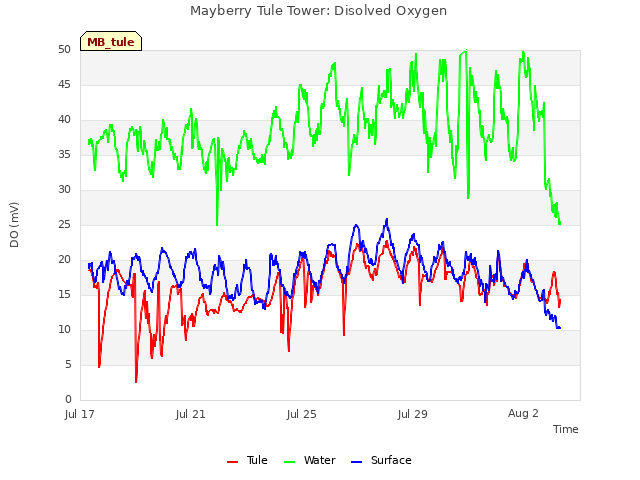 Explore the graph:Mayberry Tule Tower: Disolved Oxygen in a new window