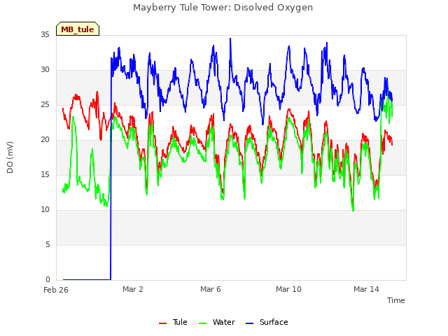Explore the graph:Mayberry Tule Tower: Disolved Oxygen in a new window