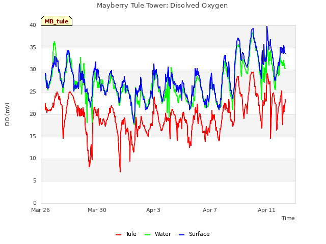 Explore the graph:Mayberry Tule Tower: Disolved Oxygen in a new window