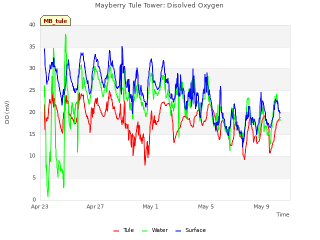 Explore the graph:Mayberry Tule Tower: Disolved Oxygen in a new window