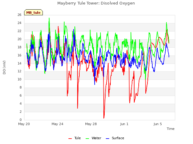 Explore the graph:Mayberry Tule Tower: Disolved Oxygen in a new window