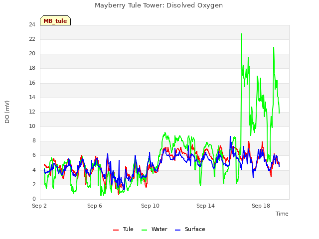 Explore the graph:Mayberry Tule Tower: Disolved Oxygen in a new window