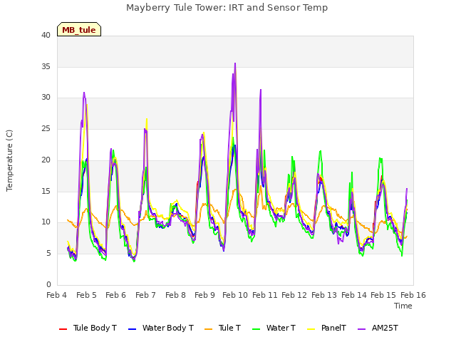 plot of Mayberry Tule Tower: IRT and Sensor Temp