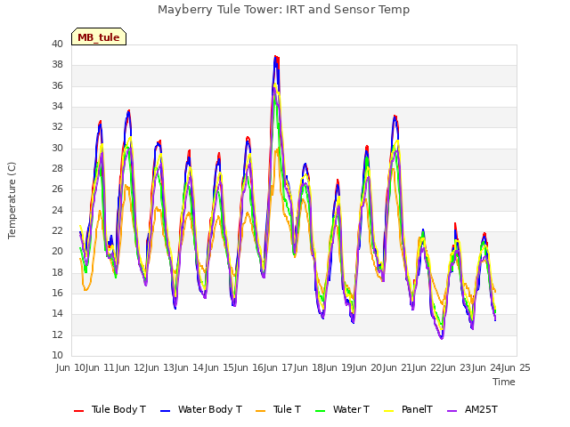 plot of Mayberry Tule Tower: IRT and Sensor Temp