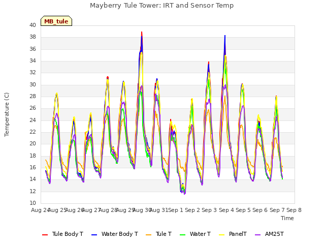 plot of Mayberry Tule Tower: IRT and Sensor Temp