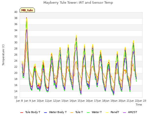 plot of Mayberry Tule Tower: IRT and Sensor Temp