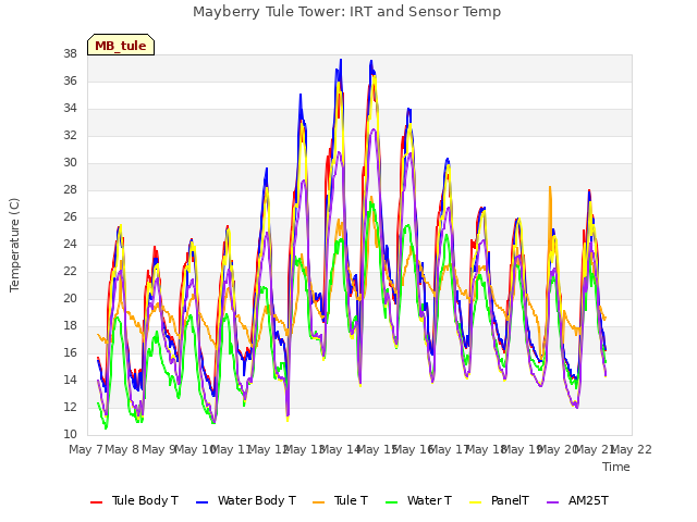 plot of Mayberry Tule Tower: IRT and Sensor Temp
