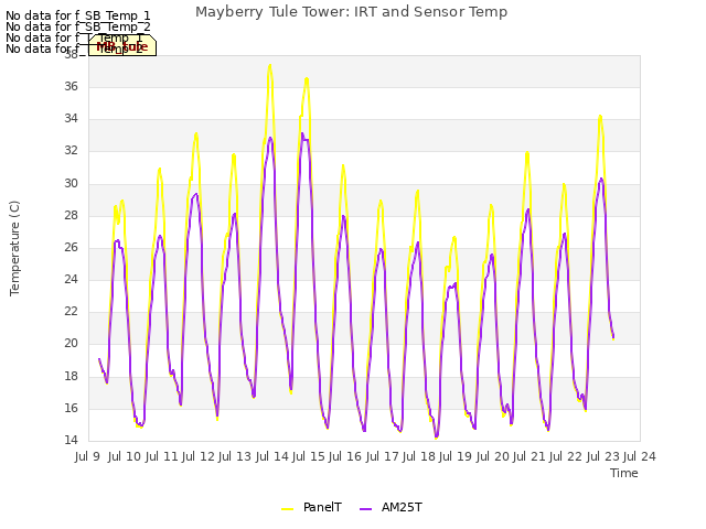 plot of Mayberry Tule Tower: IRT and Sensor Temp