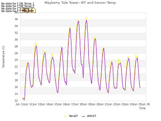 plot of Mayberry Tule Tower: IRT and Sensor Temp