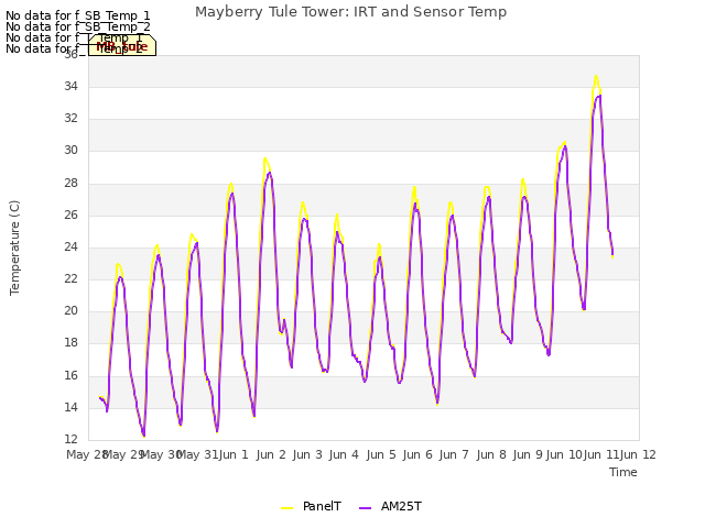 plot of Mayberry Tule Tower: IRT and Sensor Temp